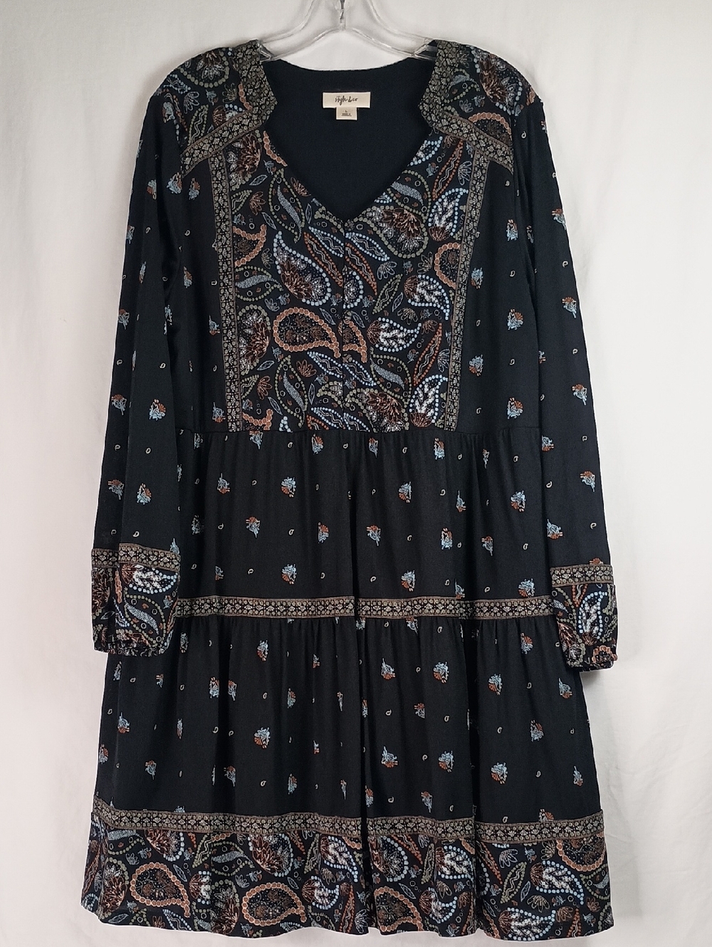 Women's Size Large paisley tiered long-sleeve dress Indie Fairy - Picture 4 of 9